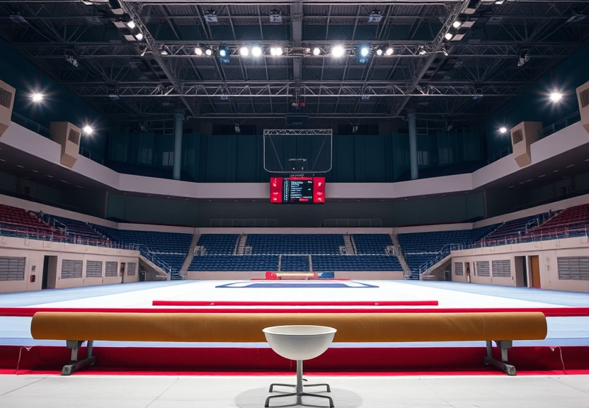 Ginásio de ginástica artística vazio antes da competição
