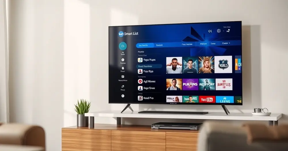 smart tv exibindo aplicativo reprodutor de listas de canais
