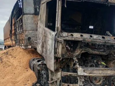 Brazil Soybean Truck Destroyed in Fire, Driver Escapes Unhurt